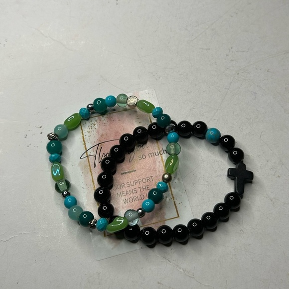 Black Onyx & Mixed Gemstone Cross Bracelet Set - Picture 3 of 3